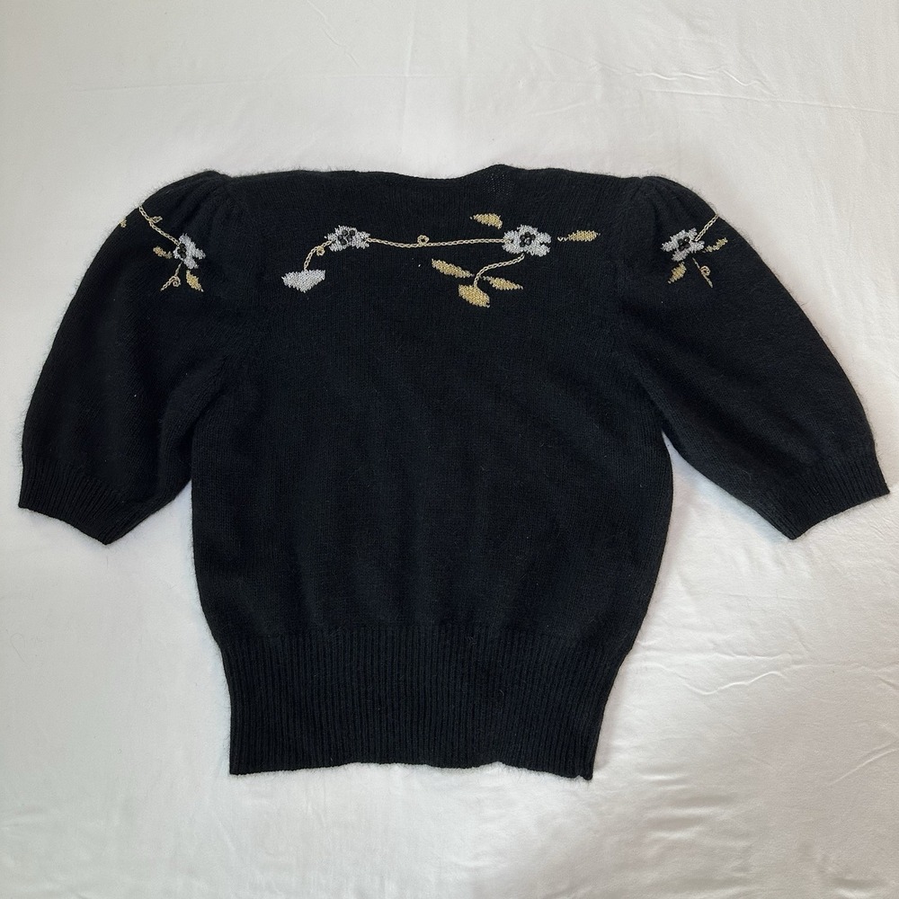 Susan Bristol 1987 Embroidered Button Front Cardigan Short Puff Sleeve Sweater M - Picture 5 of 11